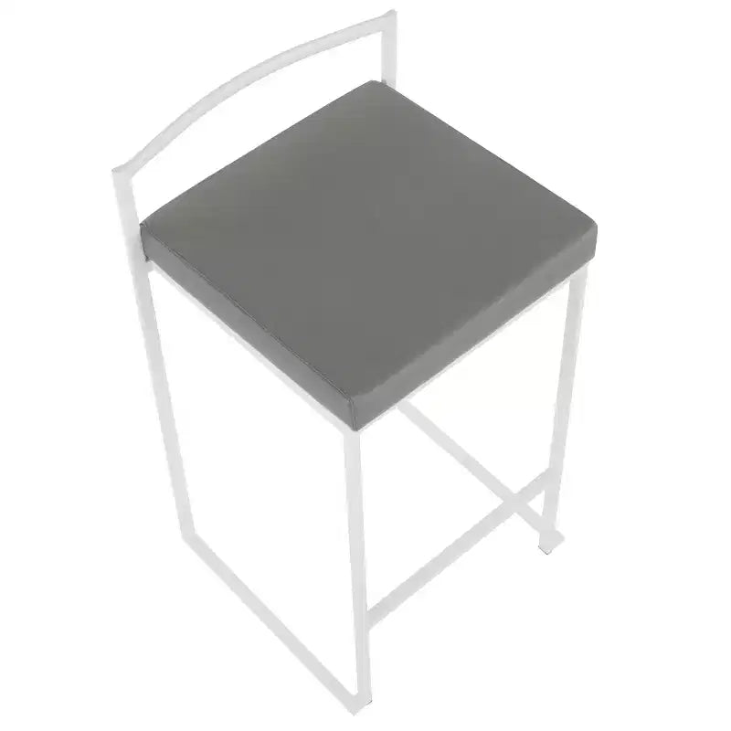 Set di 2 sgabelli da bancone imbottiti bianchi/grigi, senza braccioli, schienale medio, impilabili, posti a sedere per 2