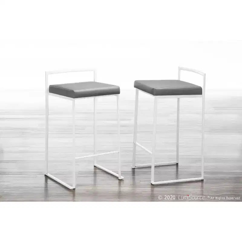 Set di 2 sgabelli da bancone imbottiti bianchi/grigi, senza braccioli, schienale medio, impilabili, posti a sedere per 2