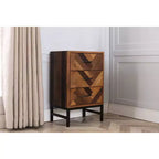 Comodino con 3 cassetti in rovere naturale, motivo Chevron, singolo