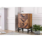 Comodino con 3 cassetti in rovere naturale, motivo Chevron, singolo