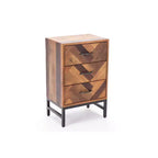 Comodino con 3 cassetti in rovere naturale, motivo Chevron, singolo