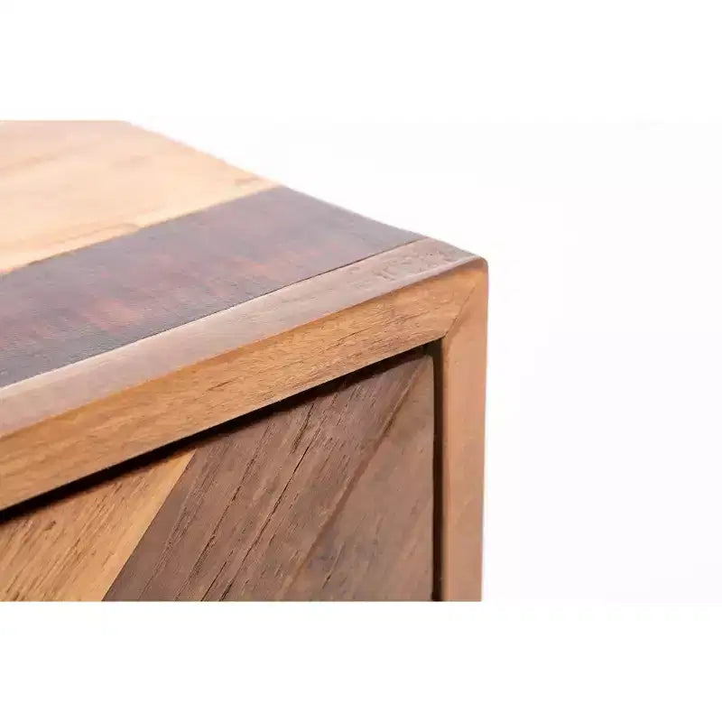 Comodino con 3 cassetti in rovere naturale, motivo Chevron, singolo