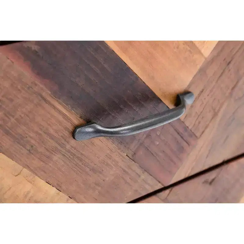 Comodino con 3 cassetti in rovere naturale, motivo Chevron, singolo
