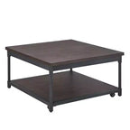 Tavolino da caffè marrone e nero quadrato con piano sollevabile, contenitore e rotelle, 91x91 cm