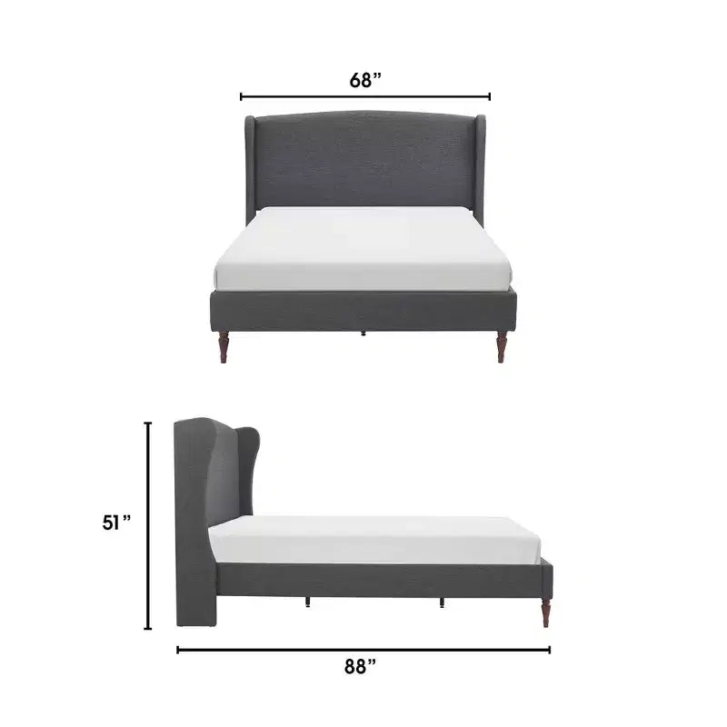 Struttura letto imbottita con testiera ad ali, grigia – Per 1–2 persone, Queen/King
