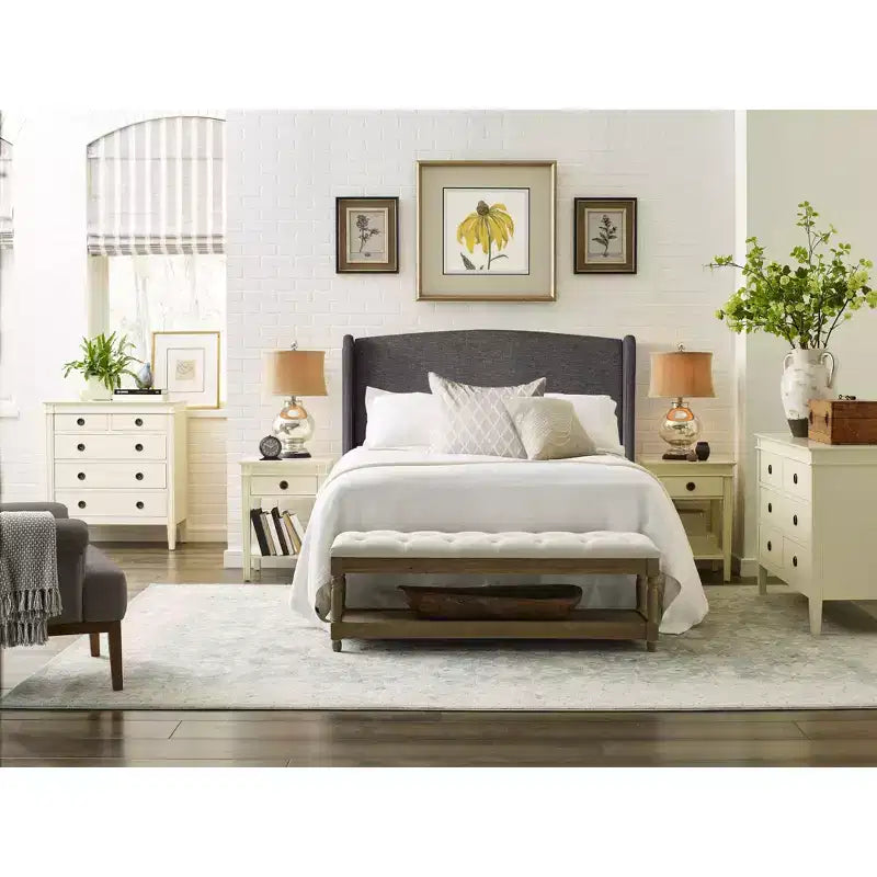 Struttura letto imbottita con testiera ad ali, grigia – Per 1–2 persone, Queen/King