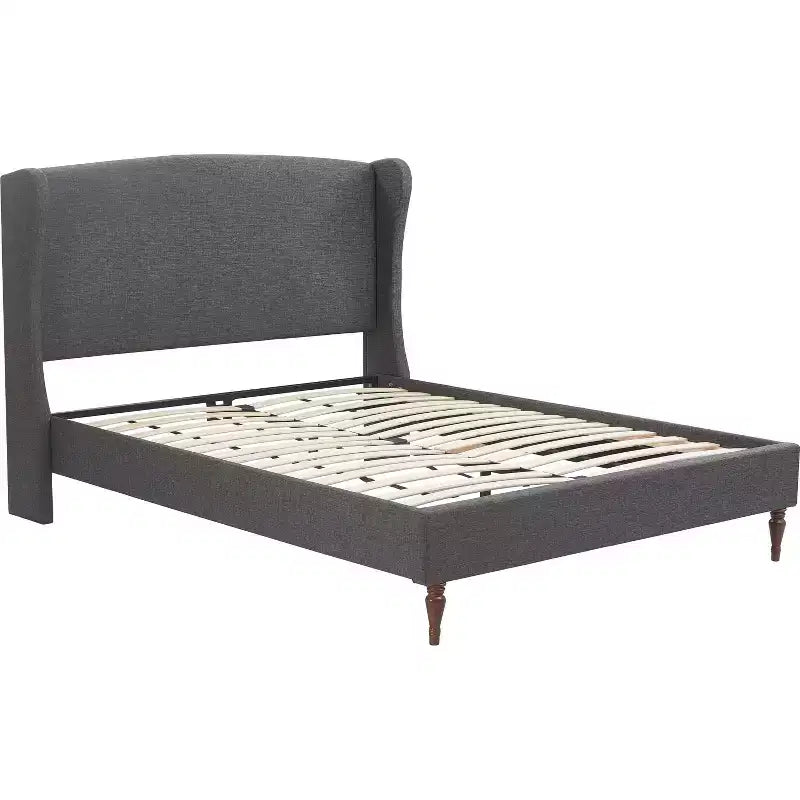 Struttura letto imbottita con testiera ad ali, grigia – Per 1–2 persone, Queen/King