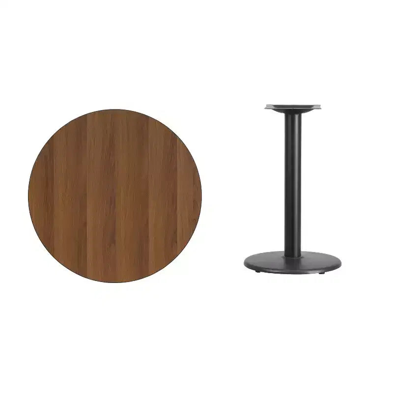 Piano tavolo rotondo laminato da 30" con base rotonda da 18" – Nero/Mogano/Naturale/Noce, 3 posti a sedere