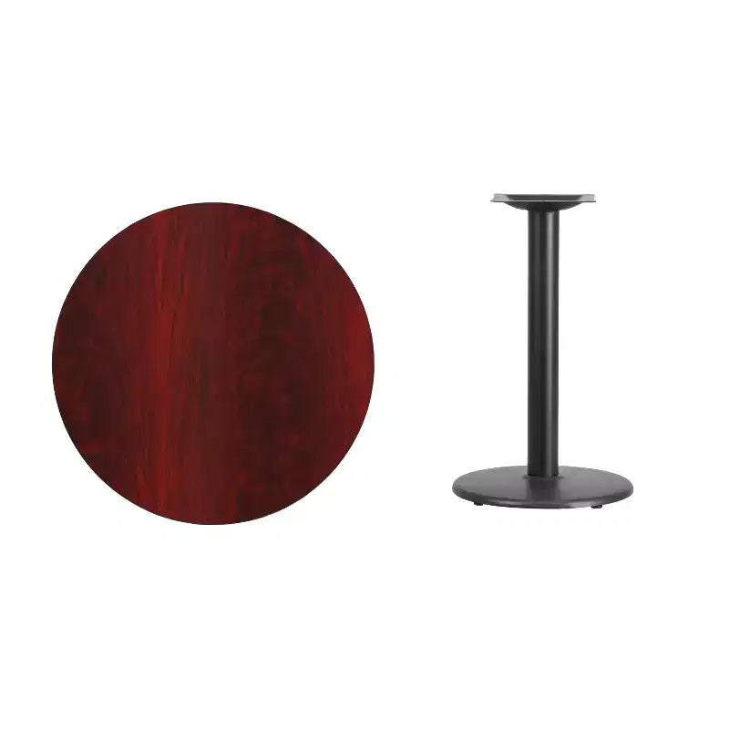 Piano tavolo rotondo laminato da 30" con base rotonda da 18" – Nero/Mogano/Naturale/Noce, 3 posti a sedere