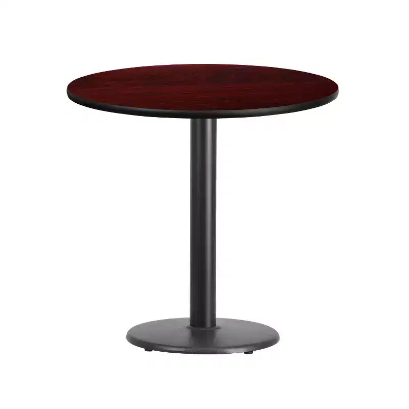 Piano tavolo rotondo laminato da 30" con base rotonda da 18" – Nero/Mogano/Naturale/Noce, 3 posti a sedere