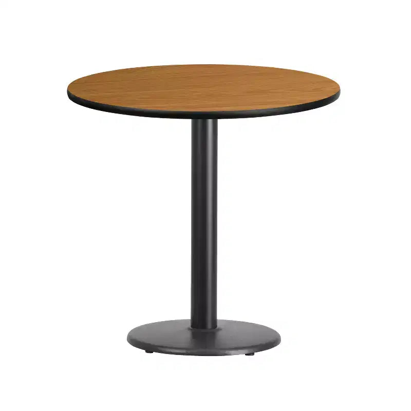 Piano tavolo rotondo laminato da 30" con base rotonda da 18" – Nero/Mogano/Naturale/Noce, 3 posti a sedere