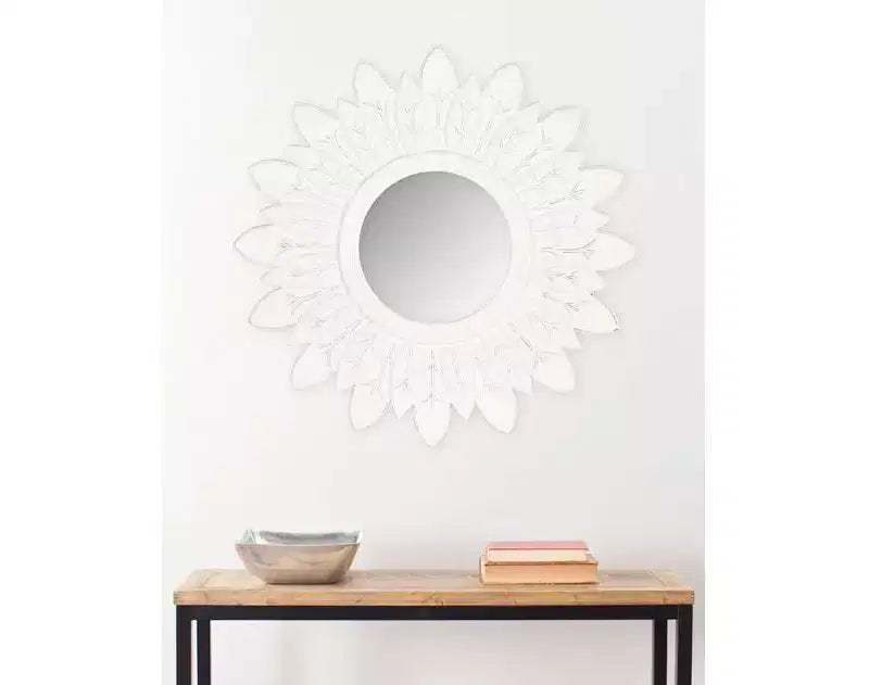 Specchio da parete a raggiera, Bianco antico/Peltro, Singolo, 30,5 cm × 30,5 cm