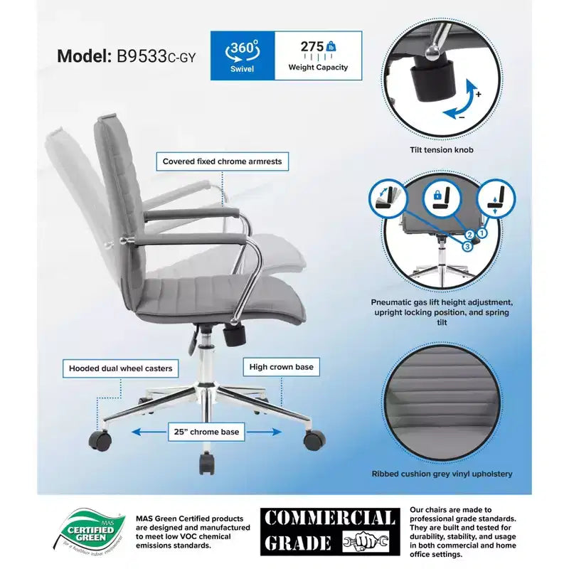 Sedia da ufficio in vinile, nero/grigio/bianco, monoposto, altezza regolabile