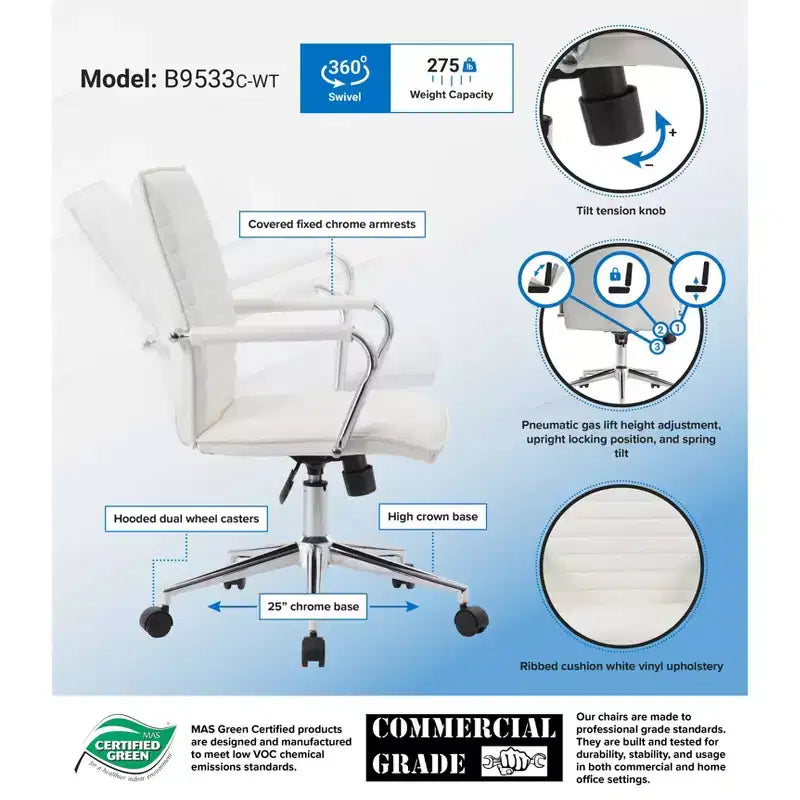 Sedia da ufficio in vinile, nero/grigio/bianco, monoposto, altezza regolabile