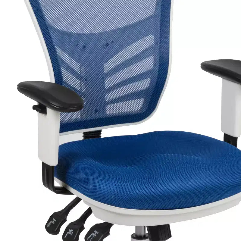 Sedia da ufficio girevole in rete a schienale medio multicolore con braccioli regolabili, monoposto