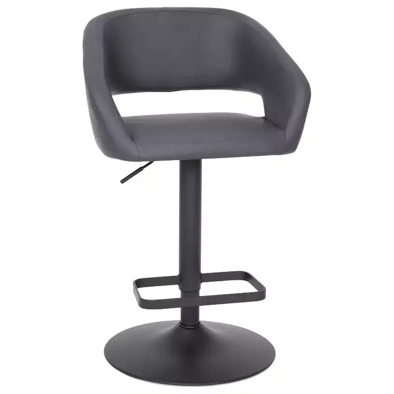Emma and Oliver Shae Contemporary Upholstered Adjustable Height Barstool with Rounded, Cutout Mid-Back and Pedestal Base