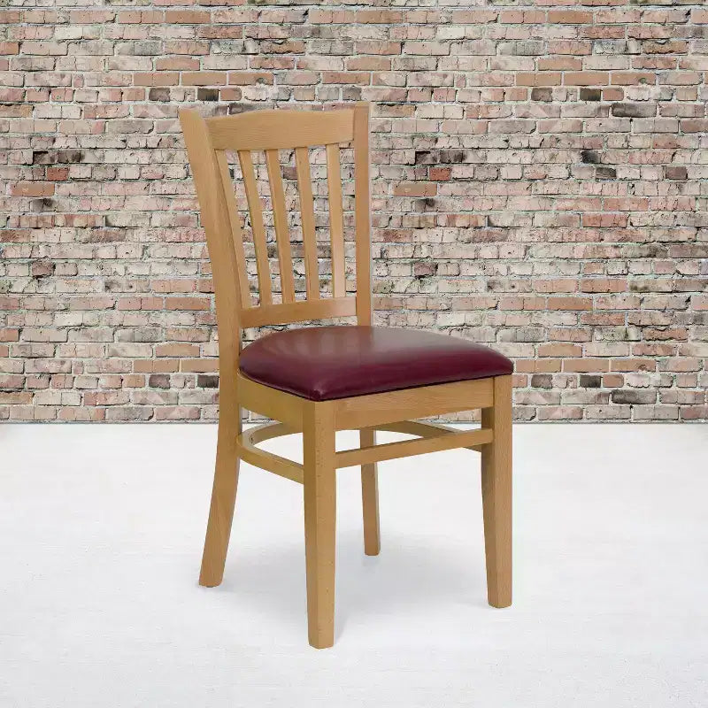 Sedia da pranzo con schienale a doghe verticali – Seduta Nera/Bordeaux/Legno e Struttura in Legno, Posti a sedere: 1