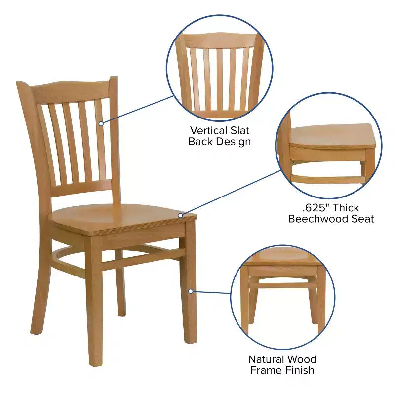 Sedia da pranzo con schienale a doghe verticali – Seduta Nera/Bordeaux/Legno e Struttura in Legno, Posti a sedere: 1