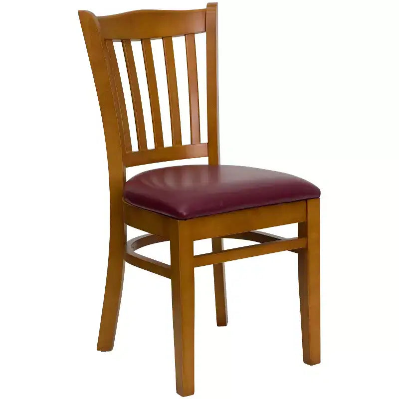 Sedia da pranzo con schienale a doghe verticali – Seduta Nera/Bordeaux/Legno e Struttura in Legno, Posti a sedere: 1